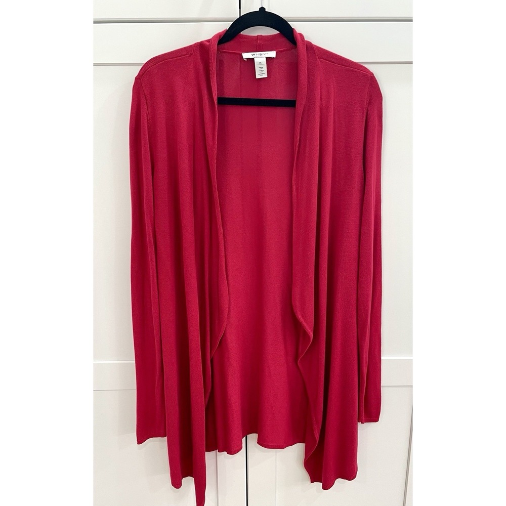 White House Black Market Red Cardigan M Draped Open Front Waterfall Duster Rayon